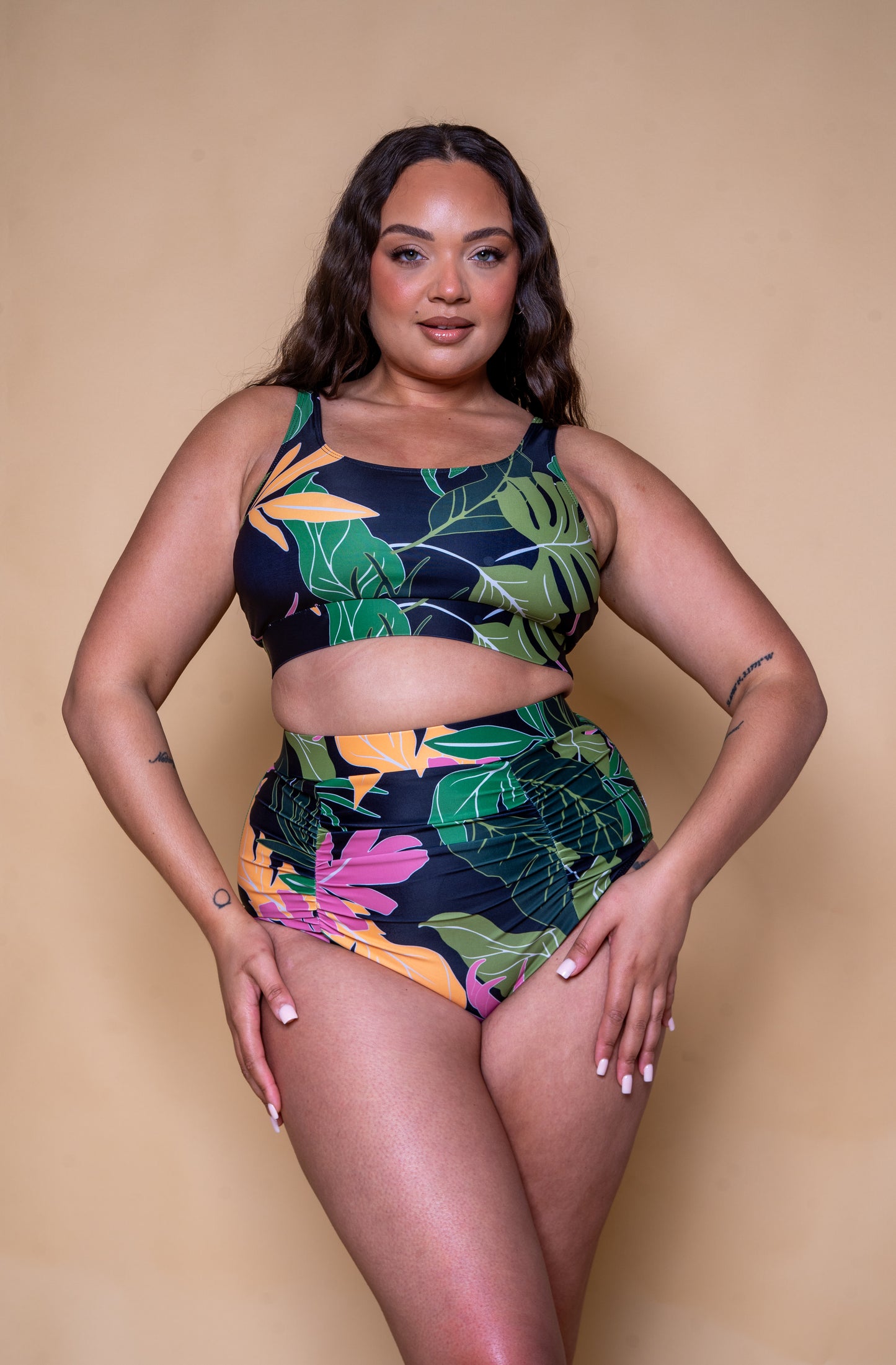 MULTI PRINT SCOOP NECK BIKINI TOP