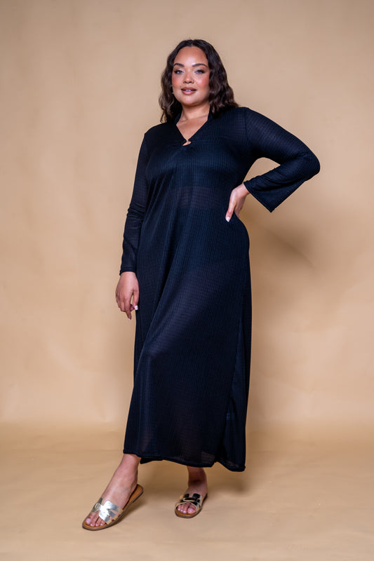 BLACK HOOP MAXI COVER UP DRESS
