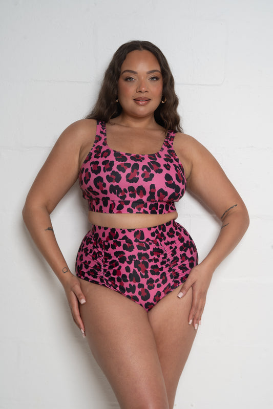 LEOPARD PRINT HIGH WAISTED CONTROL BIKINI BOTTOMS