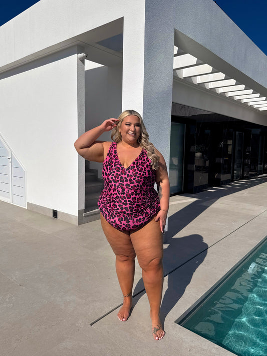 LEOPARD PRINT CONTROL SCOOP NECK SWIMSUIT