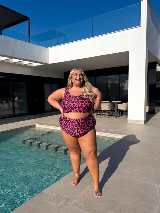 LEOPARD PRINT HIGH WAISTED CONTROL BIKINI BOTTOMS