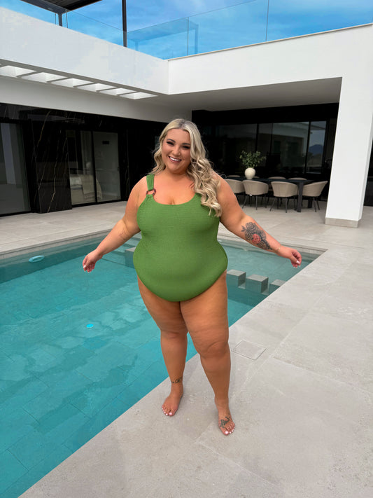 GREEN CRINKLE O RING CONTROL SWIMSUIT
