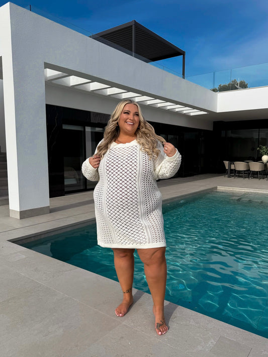 CREAM CROCHET MINI DRESS