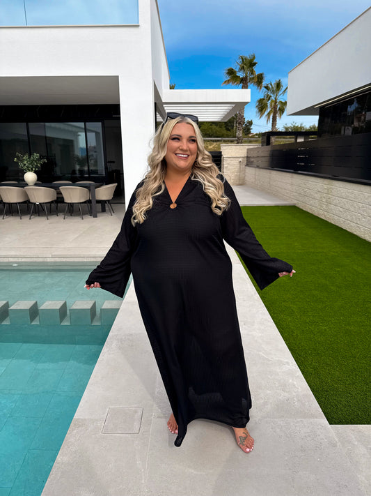 BLACK HOOP MAXI COVER UP DRESS